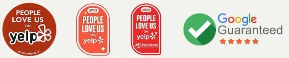 People Love Us on Yelp badges and Google Guaranteed badge